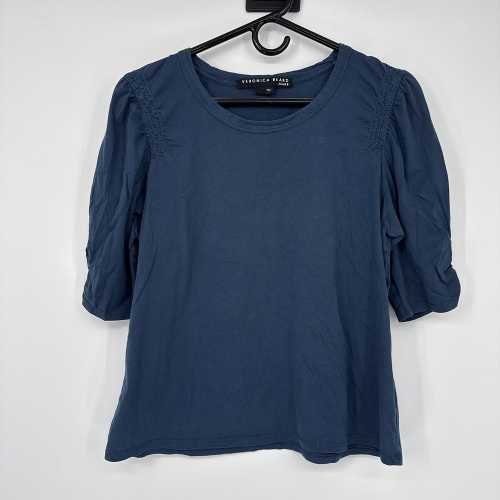Veronica Beard Jessa Ruched Pima Cotton Knit Top Boho Minimalist Large - Picture 2 of 9